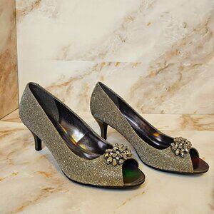 Karen Scott Marilyn Open Toe Heels, Gold, Size 9.5